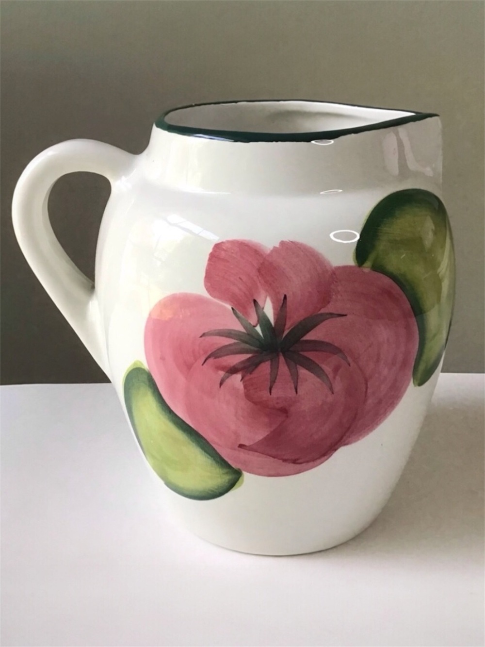 Vintage Italian Ceramic Pitcher Made in Italy Hand Painted Tomato & Pea Pods 8”H
